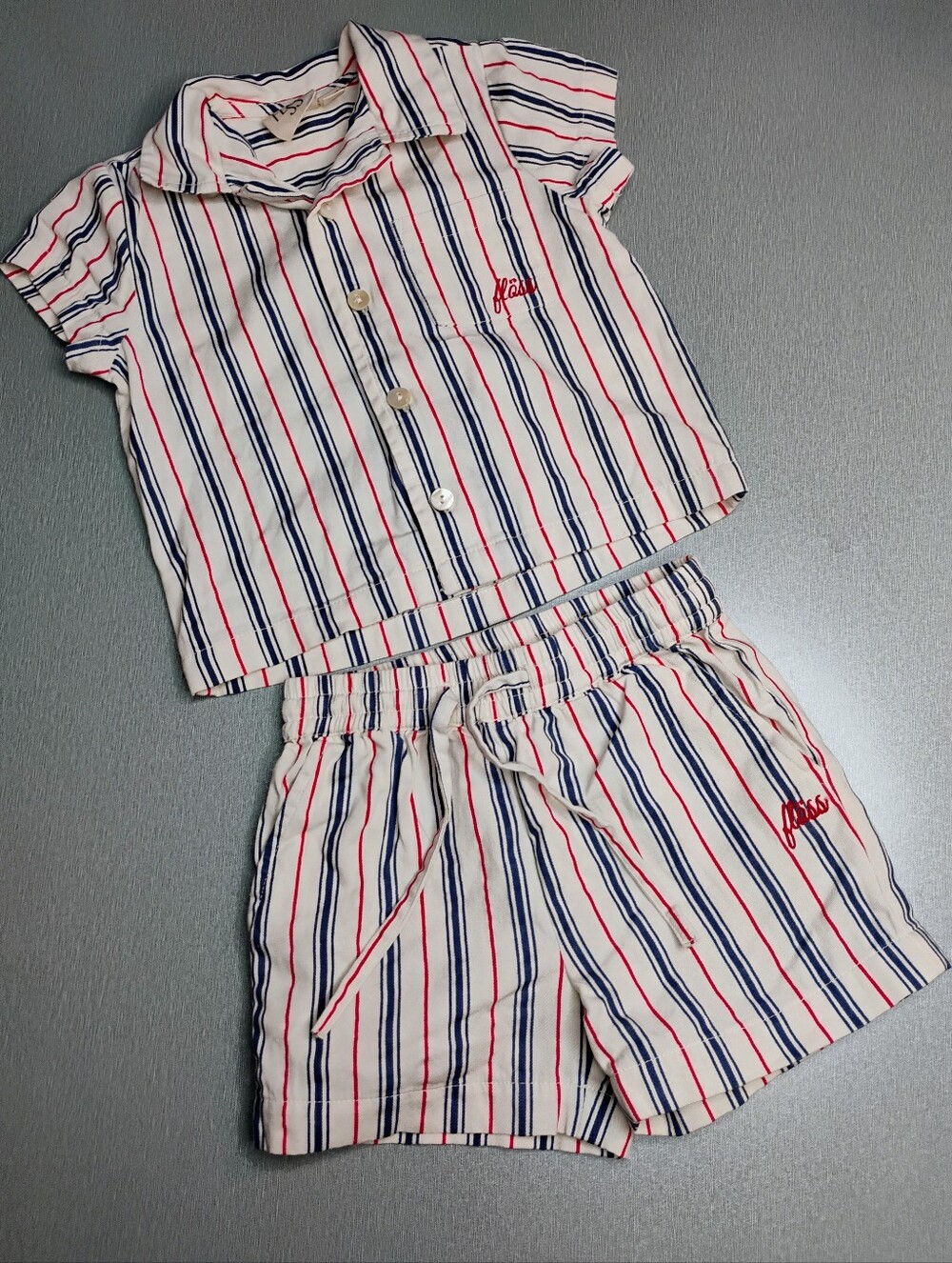 Kids Striped Red & Blue Pajama Set - Brand: